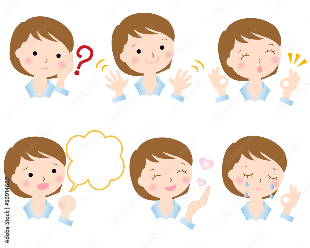 女性　様々な表情　スーツ