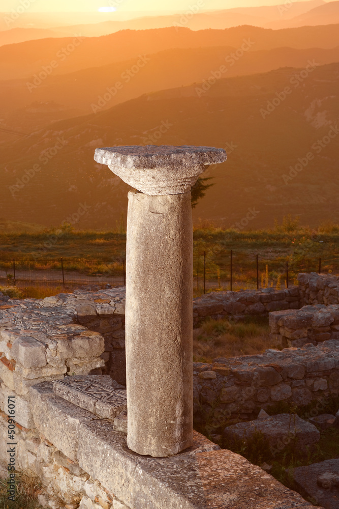Sunset On Column Of Ancient Byllis, Albania