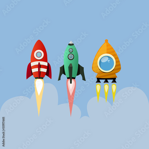 Set of cartoon rockets