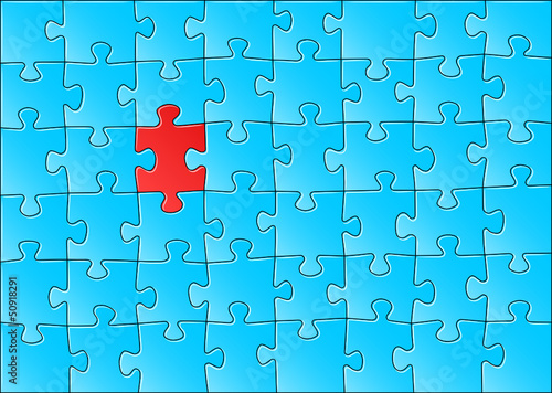 roter Außenseiter in blauem Puzzle