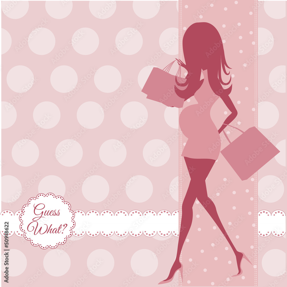 baby announcement card with beautiful pregnant woman on shopping baby announcement card with beautiful pregnant woman on shopping