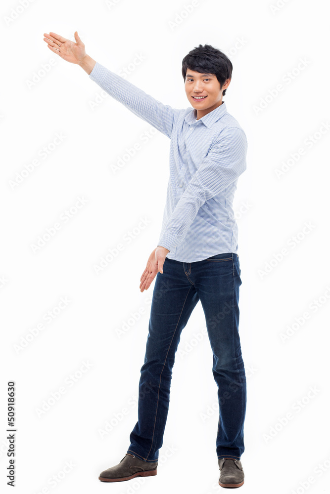 Asian man present something Asian man present something