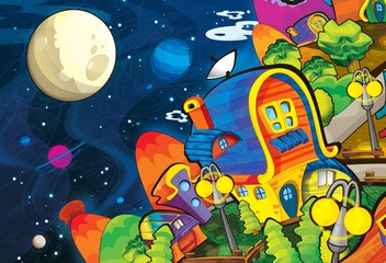 Fototapete Kosmos Grüne Aliens im Ufo Kinderabenteuer  © honeyflavour