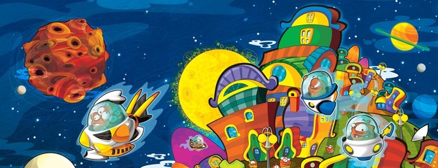 Fototapete Kosmos Fröhliche Aliens im Ufo Kinderwelt  © honeyflavour