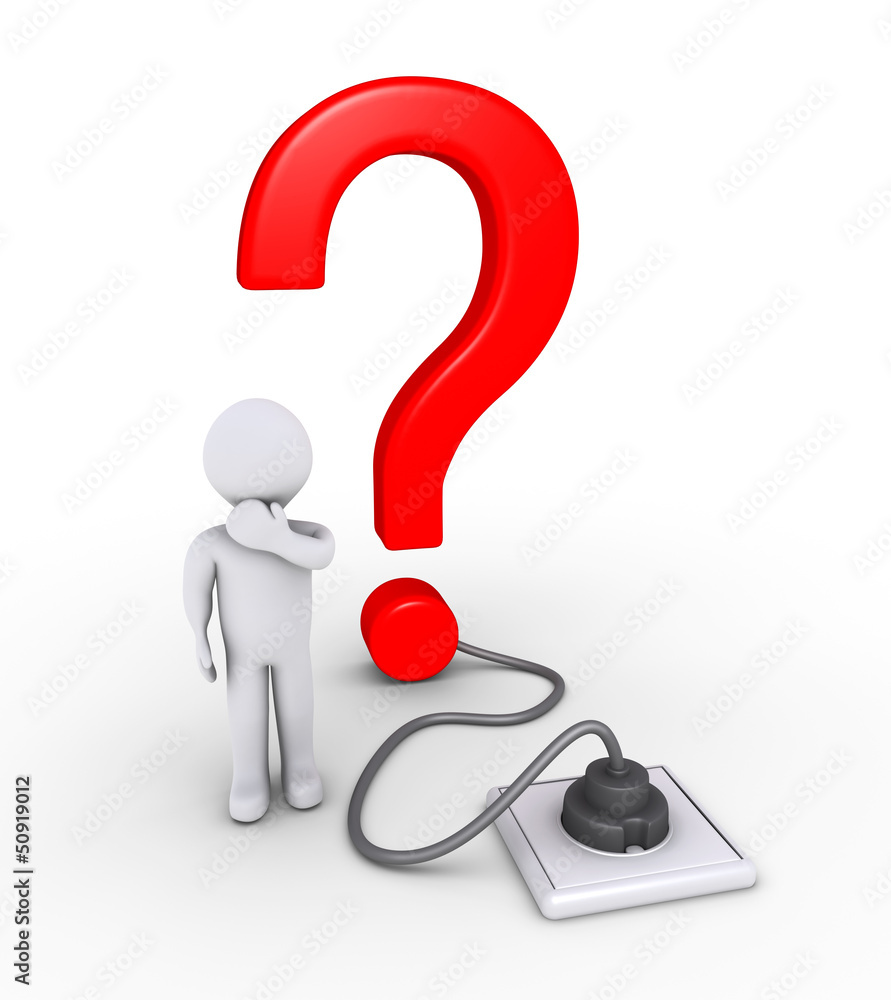 Question mark plugged in and a person Question mark plugged in and a person