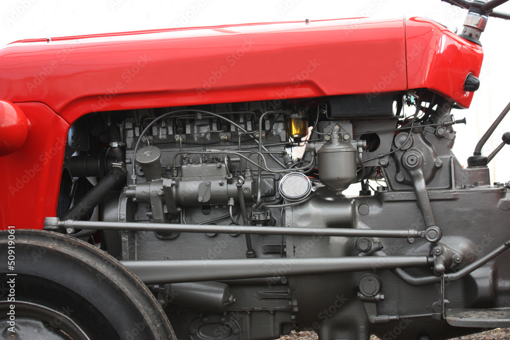 Naklejka premium The Engine of a Classic Vintage Agricultural Tractor.