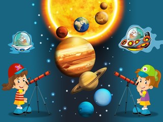 Fototapete Kosmos Aliens und Ufos für Kinderzimmer  © honeyflavour
