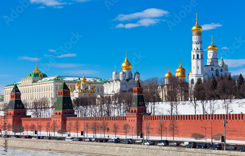 Beautiful view of the Moscow Kremlin in sunny spring day