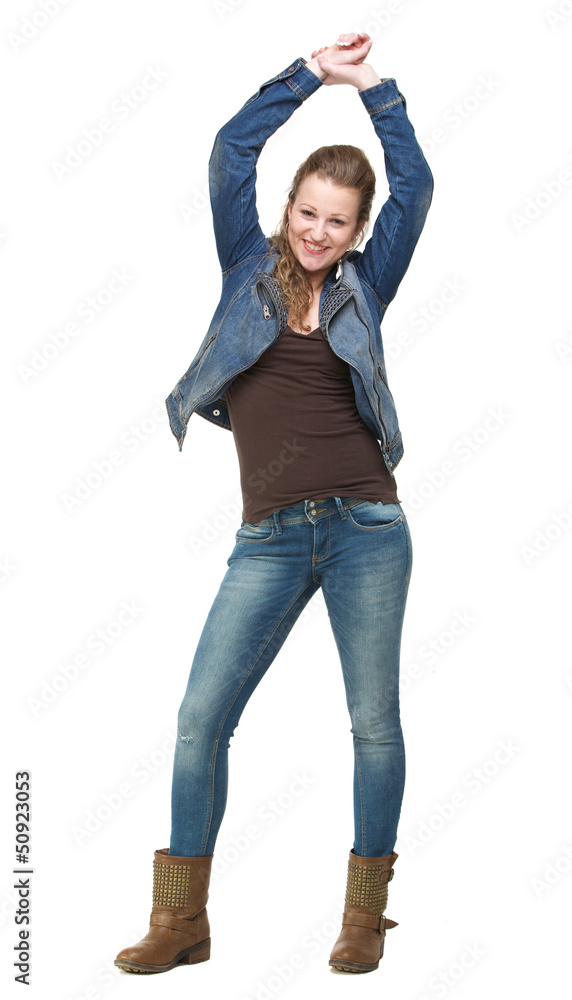 Beautiful Woman with Hands Up