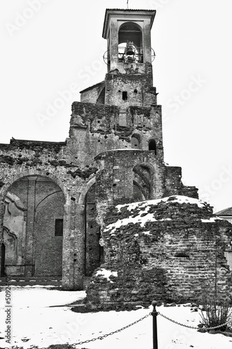 Ancient ruined church detail-Lomellina- B&W image photo
