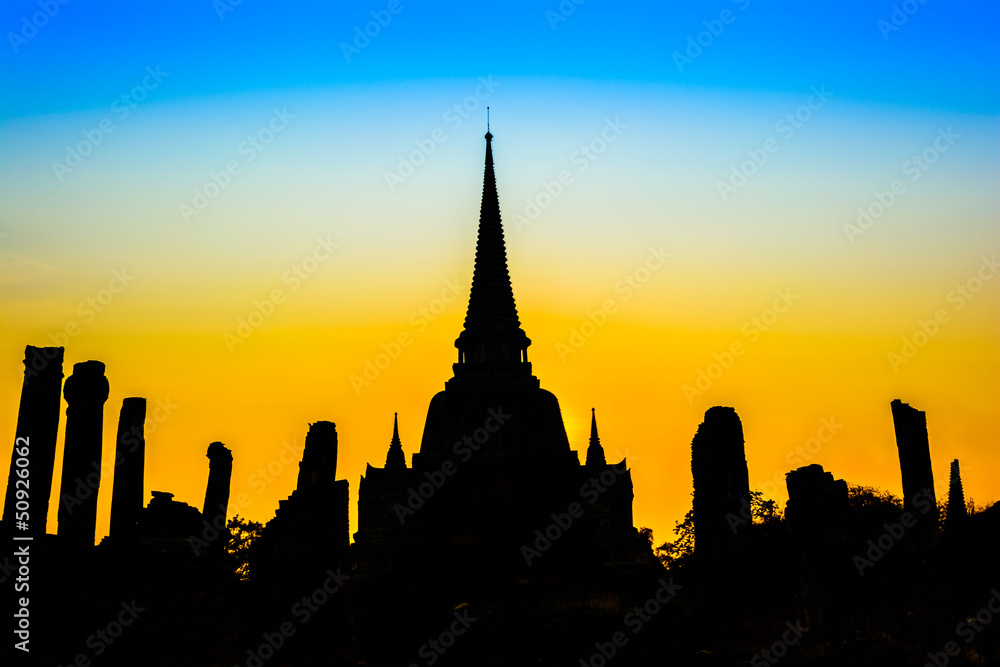 Wat Phra Si Sanphet Temple on sunset in Ayutthaya, thailand