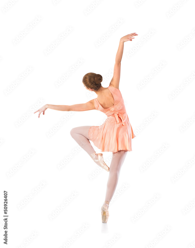 Young beautiful ballet dancer isolated over white background