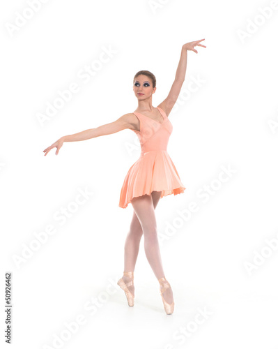 Young beautiful ballet dancer isolated over white background