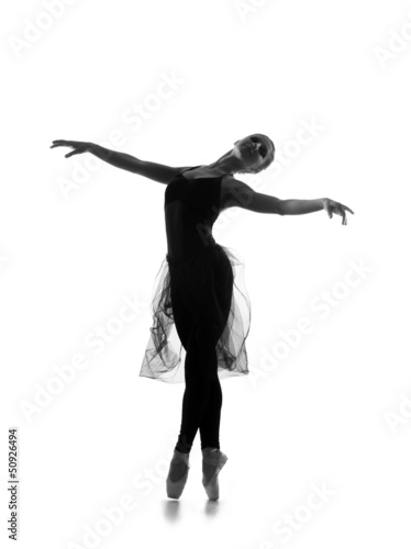 Black and white trace of young beautiful ballet dancer