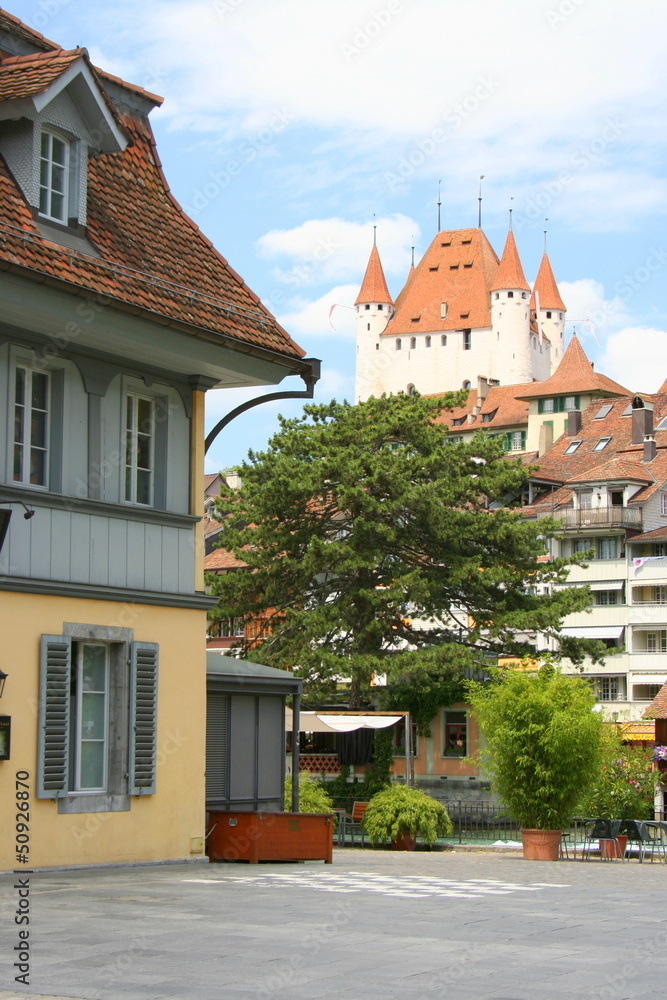 Schloss über Thun in der Schweiz