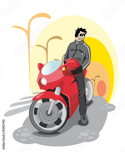 the guy on the red motorcycle