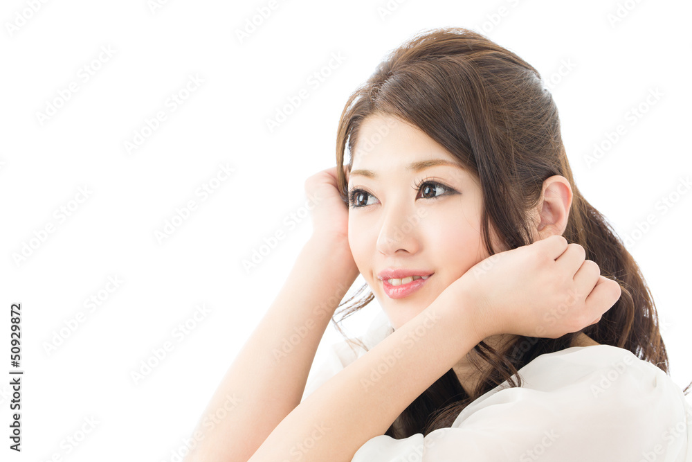 Beautiful asian woman relaxing on white background Beautiful asian woman relaxing on white background
