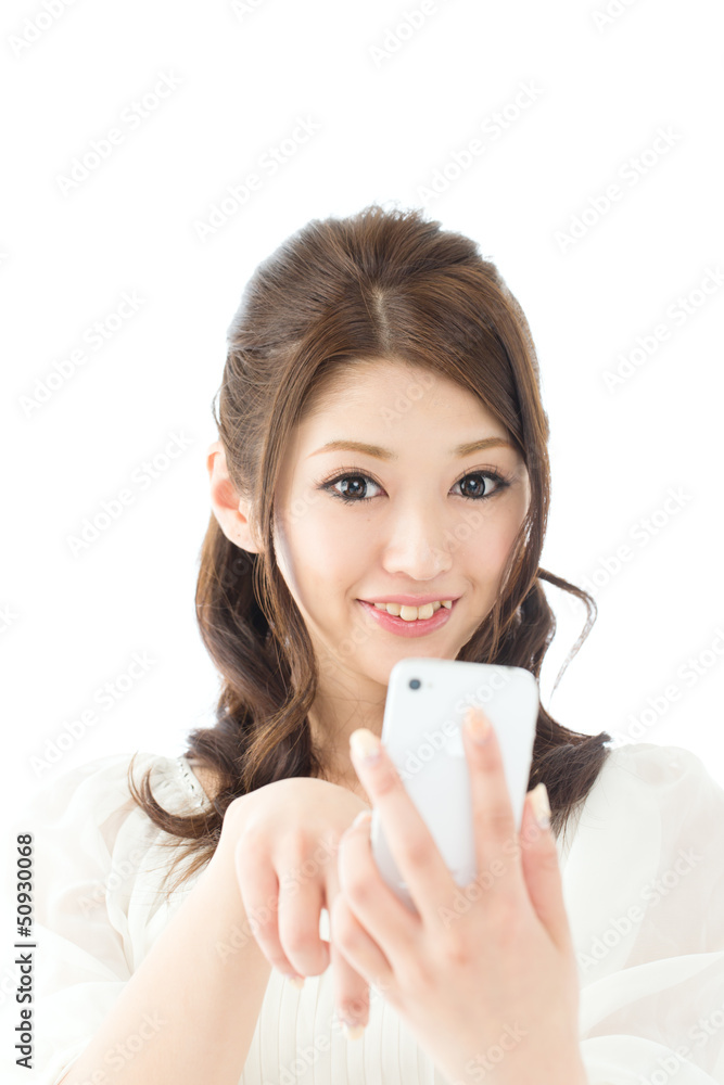 Beautiful asian woman using a cellular on white background Beautiful asian woman using a cellular on white background