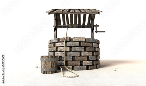 Wishing Well With Wooden Bucket And Rope photo