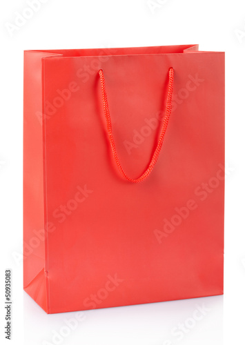 Red shopping bag on white, clipping path included