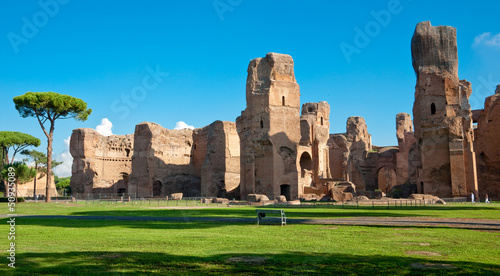Caracalla springs ruins view from ground panoramic at Rome photo