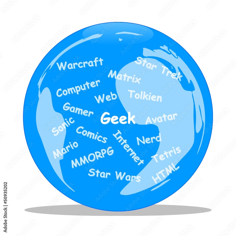 Geek : nuage de mots dans un globe-terrestre Geek : nuage de mots dans un globe-terrestre