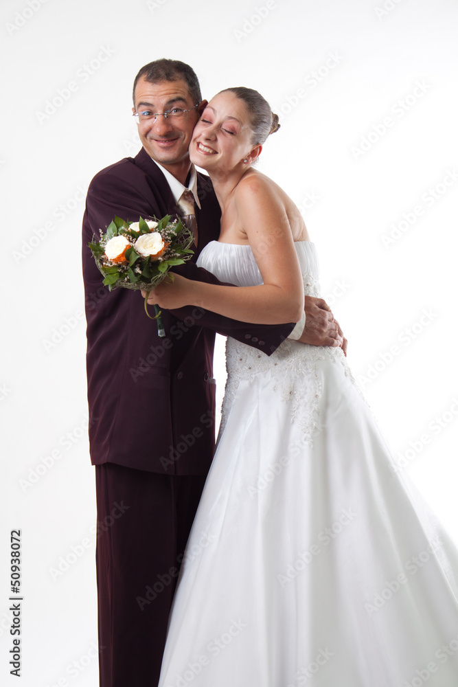 Bride and groom hug Bride and groom hug