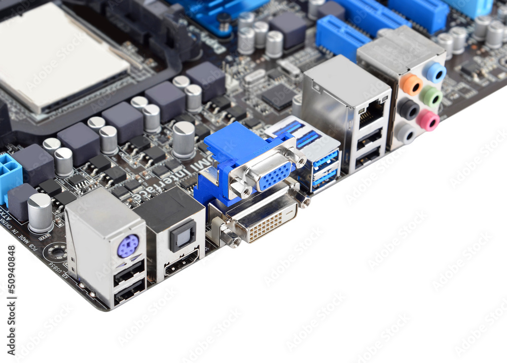 Connector of computer motherboard, isolated on white background Connector of computer motherboard, isolated on white background