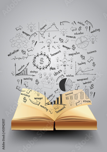 Drawing business strategy plan concept on book
