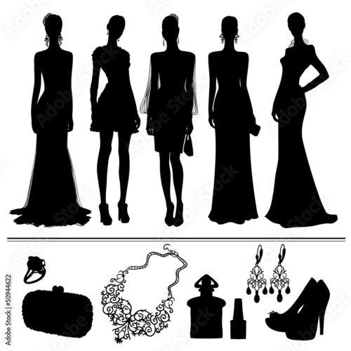 silhouette of women and accessories