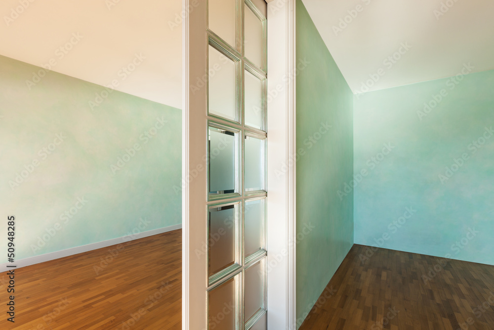 Interior, empty apartment, rooms with sliding door Interior, empty apartment, rooms with sliding door