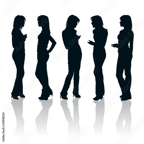 Young women gesturing silhouettes