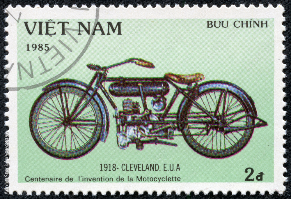 stamp printed in Vietnam shows vintage motorcycle