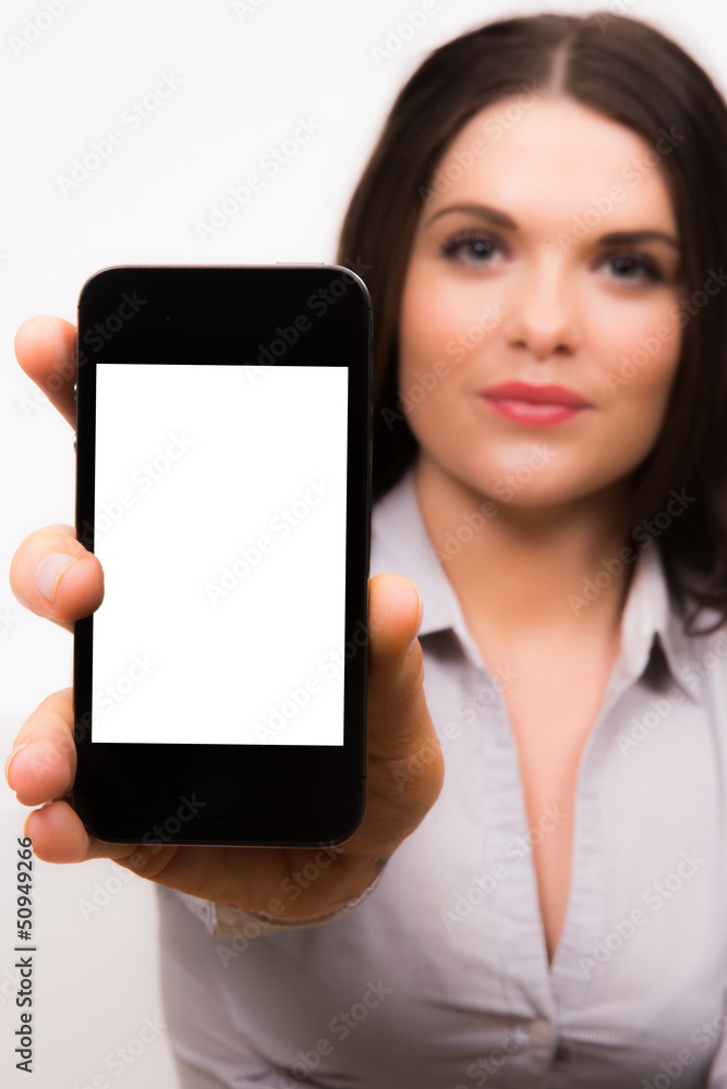 Profesional female presenting iPhone