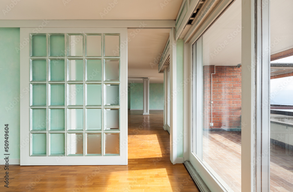 Fototapeta premium Interior, apartment in style classic, large windows