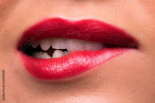 Female lips and teeth looking aggressive