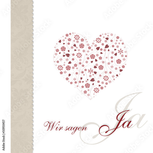 Einladung zur Hochzeit  mit dem Herz    wir sagen ja