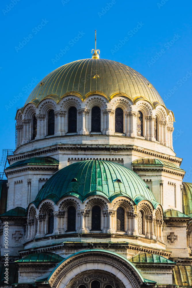 Close up of St. Alexander Nevski Orthodox Cathedral in Sofia,