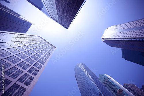 Look up modern urban office buildings in Shanghai