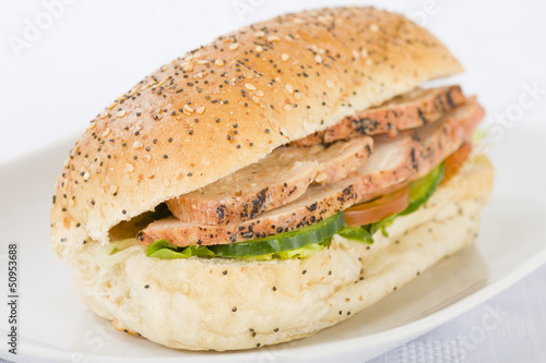 Chargrill Chicken & Salad Sandwich on a white background