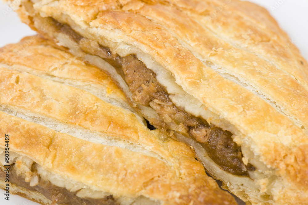 Steak Pasty - Puff pastry parcel filled with beef and gravy Steak Pasty - Puff pastry parcel filled with beef and gravy