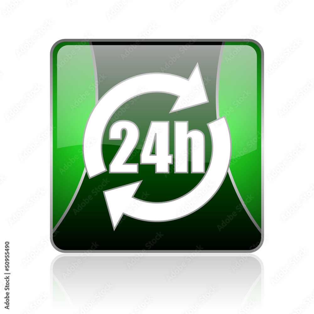 24h black and green square web glossy icon 24h black and green square web glossy icon