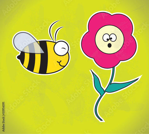 Case Of The Bee And The Flower. Vector Illustration