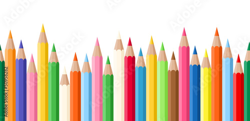 Horizontal seamless background with colored pencils. Vector.
