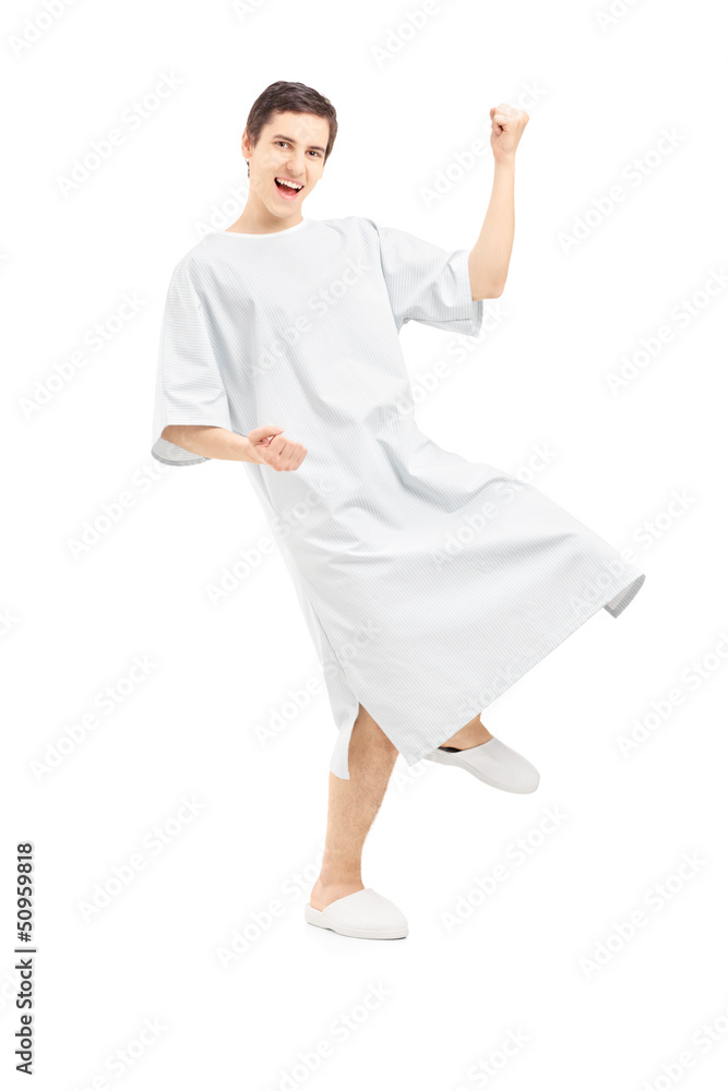 Full length portrait of a male patient gesturing happiness Full length portrait of a male patient gesturing happiness