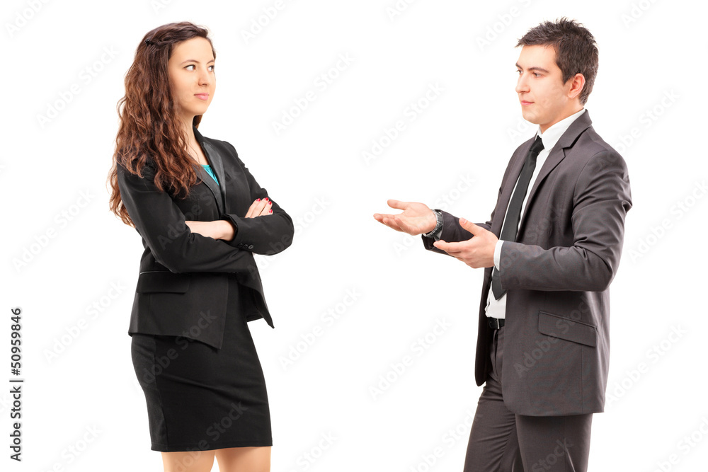 Young businesspeople having a conversation