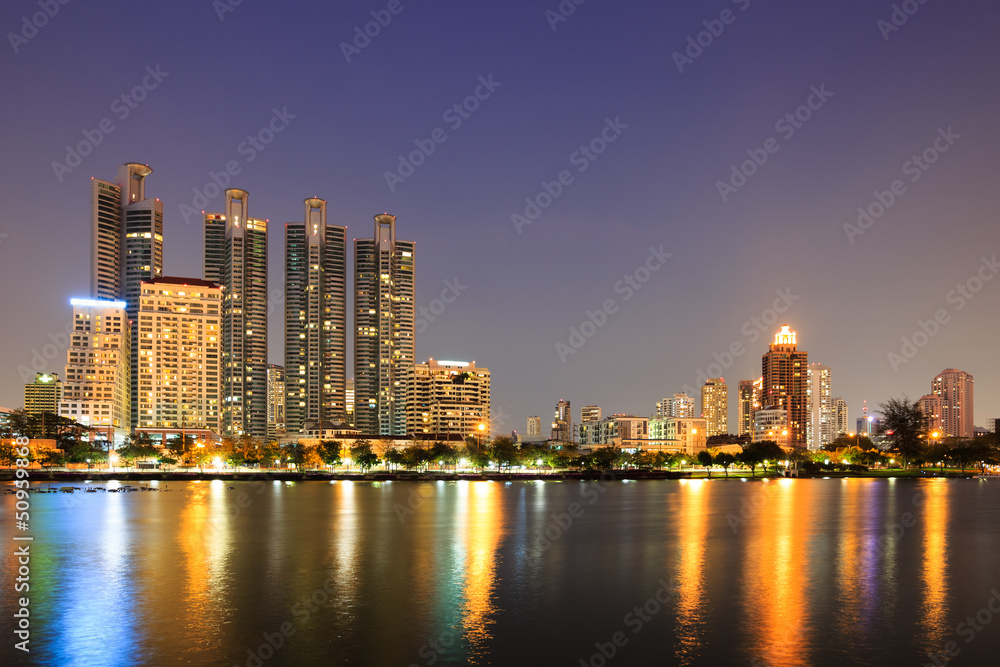 Modern residential area at twilight in Bangkok, Thailand