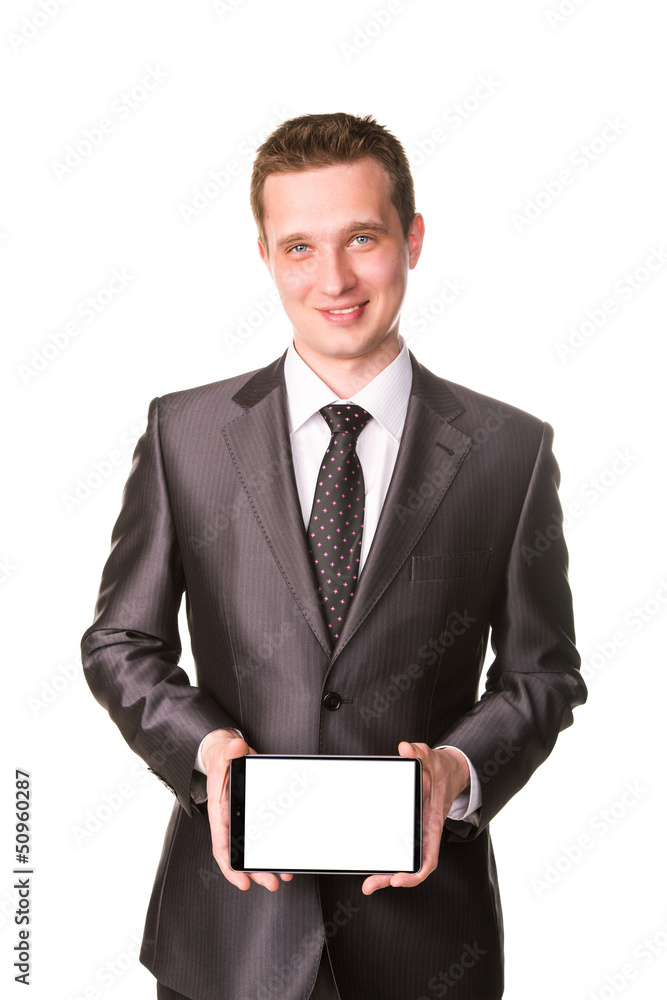 Young businessman showing a tablet pc comuter Young businessman showing a tablet pc comuter