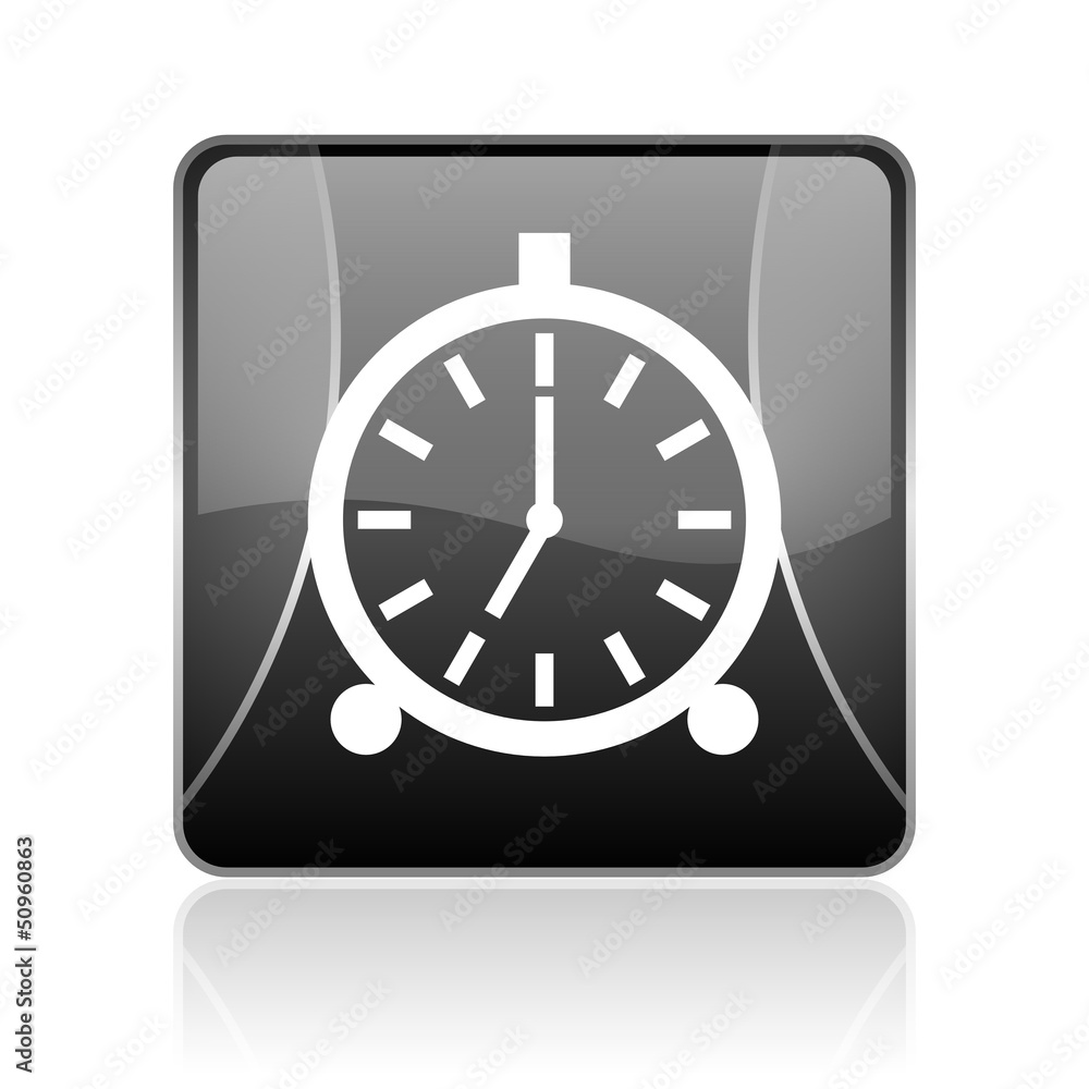 alarm clock black square web glossy icon alarm clock black square web glossy icon