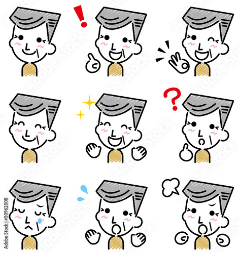 お爺ちゃん　表情　手描き風